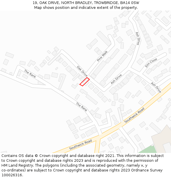 19, OAK DRIVE, NORTH BRADLEY, TROWBRIDGE, BA14 0SW: Location map and indicative extent of plot