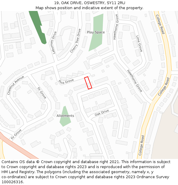 19, OAK DRIVE, OSWESTRY, SY11 2RU: Location map and indicative extent of plot