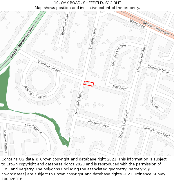 19, OAK ROAD, SHEFFIELD, S12 3HT: Location map and indicative extent of plot