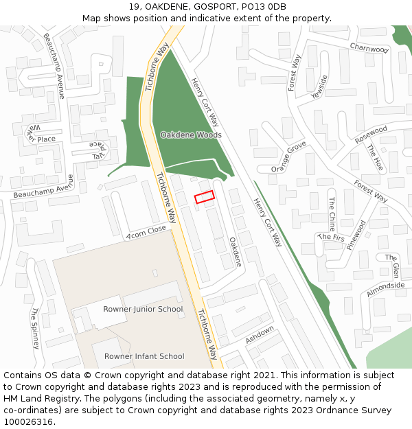 19, OAKDENE, GOSPORT, PO13 0DB: Location map and indicative extent of plot