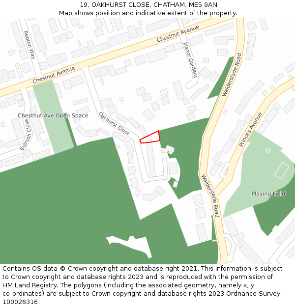 19, OAKHURST CLOSE, CHATHAM, ME5 9AN: Location map and indicative extent of plot