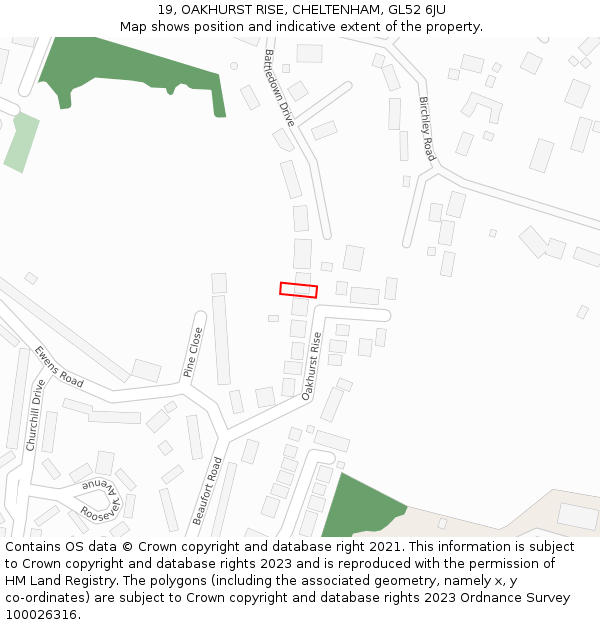 19, OAKHURST RISE, CHELTENHAM, GL52 6JU: Location map and indicative extent of plot