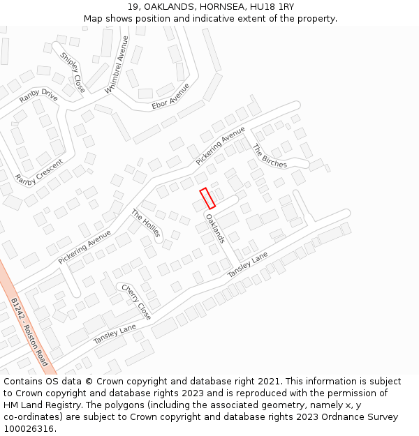 19, OAKLANDS, HORNSEA, HU18 1RY: Location map and indicative extent of plot