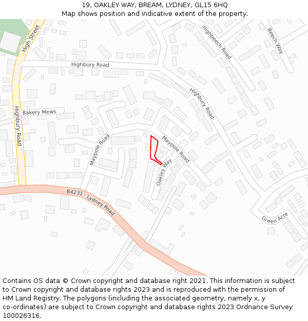 19, OAKLEY WAY, BREAM, LYDNEY, GL15 6HQ: Location map and indicative extent of plot
