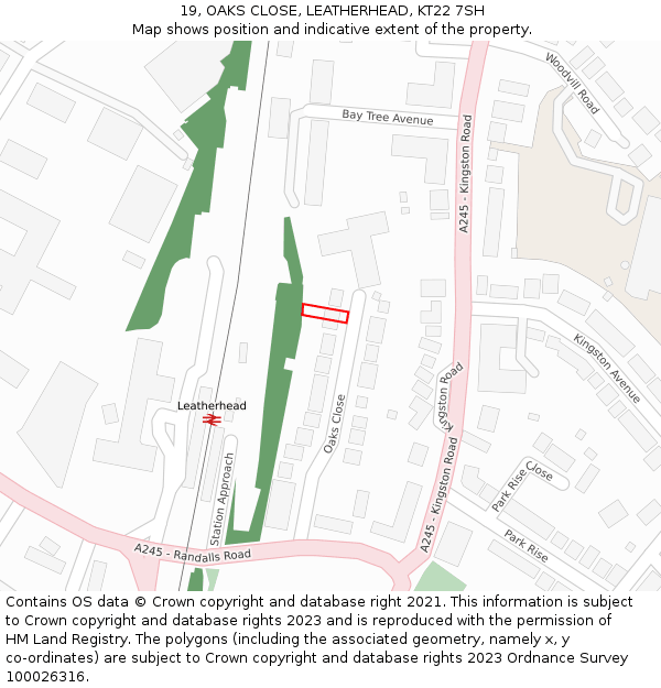 19, OAKS CLOSE, LEATHERHEAD, KT22 7SH: Location map and indicative extent of plot