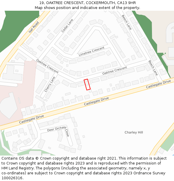 19, OAKTREE CRESCENT, COCKERMOUTH, CA13 9HR: Location map and indicative extent of plot