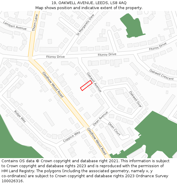 19, OAKWELL AVENUE, LEEDS, LS8 4AQ: Location map and indicative extent of plot