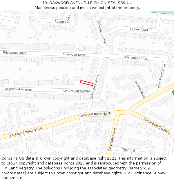 19, OAKWOOD AVENUE, LEIGH-ON-SEA, SS9 4JU: Location map and indicative extent of plot