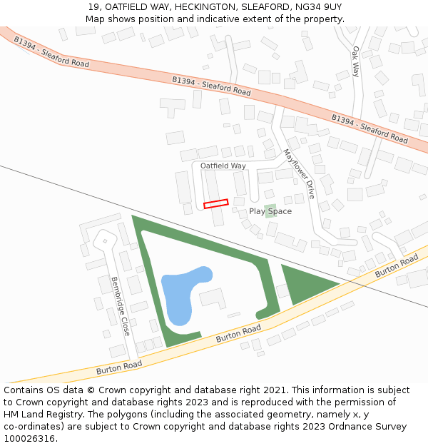 19, OATFIELD WAY, HECKINGTON, SLEAFORD, NG34 9UY: Location map and indicative extent of plot