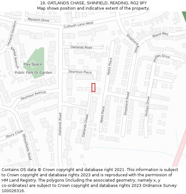 19, OATLANDS CHASE, SHINFIELD, READING, RG2 9FY: Location map and indicative extent of plot