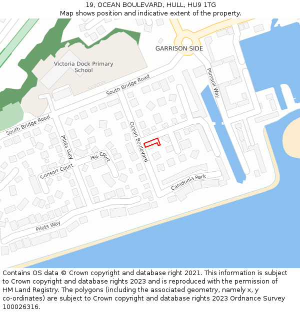 19, OCEAN BOULEVARD, HULL, HU9 1TG: Location map and indicative extent of plot