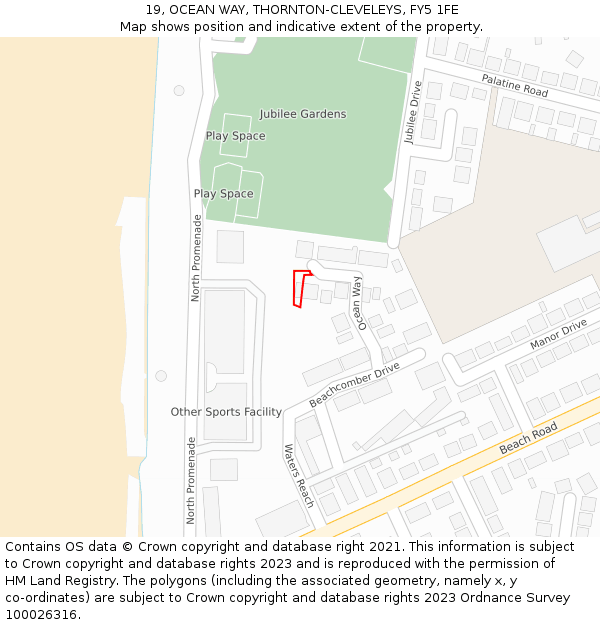 19, OCEAN WAY, THORNTON-CLEVELEYS, FY5 1FE: Location map and indicative extent of plot