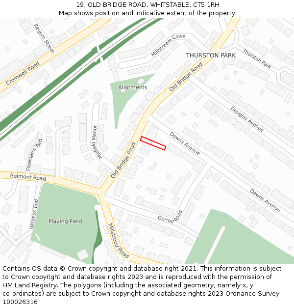 19, OLD BRIDGE ROAD, WHITSTABLE, CT5 1RH: Location map and indicative extent of plot
