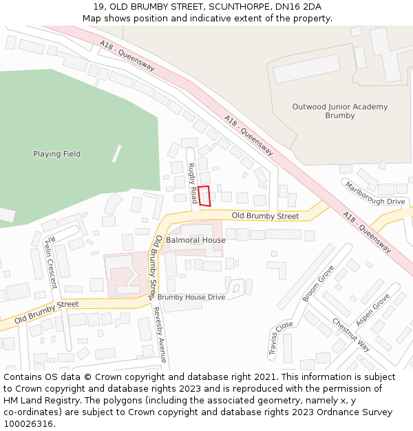 19, OLD BRUMBY STREET, SCUNTHORPE, DN16 2DA: Location map and indicative extent of plot