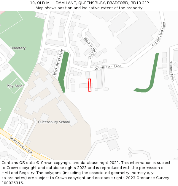 19, OLD MILL DAM LANE, QUEENSBURY, BRADFORD, BD13 2FP: Location map and indicative extent of plot