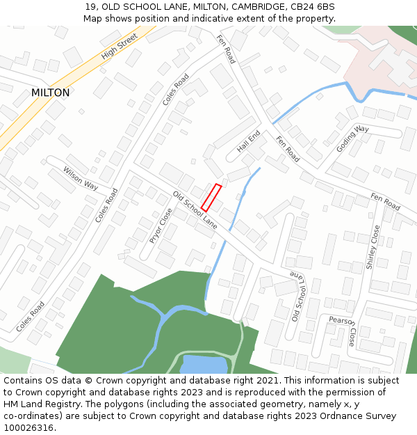 19, OLD SCHOOL LANE, MILTON, CAMBRIDGE, CB24 6BS: Location map and indicative extent of plot