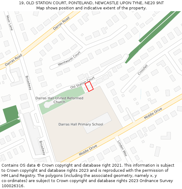 19, OLD STATION COURT, PONTELAND, NEWCASTLE UPON TYNE, NE20 9NT: Location map and indicative extent of plot