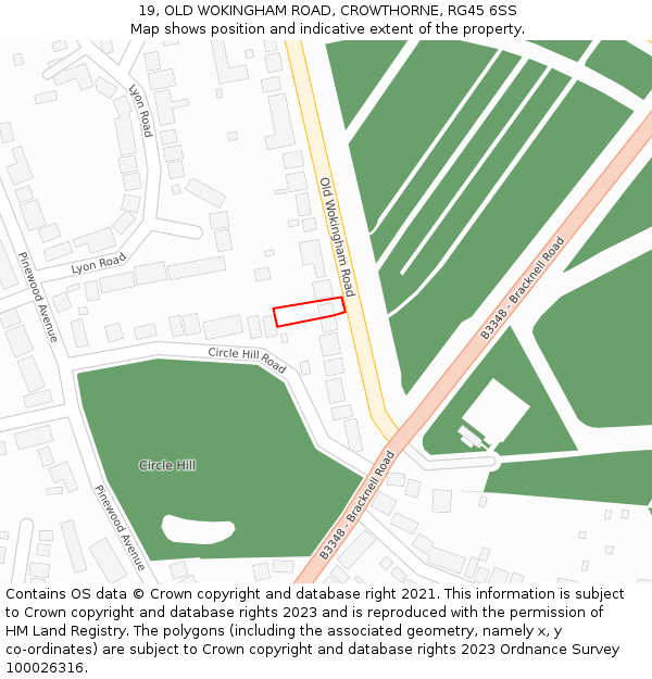 19, OLD WOKINGHAM ROAD, CROWTHORNE, RG45 6SS: Location map and indicative extent of plot
