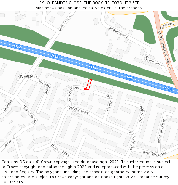 19, OLEANDER CLOSE, THE ROCK, TELFORD, TF3 5EF: Location map and indicative extent of plot