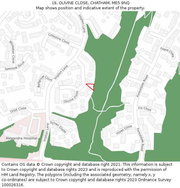 19, OLIVINE CLOSE, CHATHAM, ME5 9NQ: Location map and indicative extent of plot