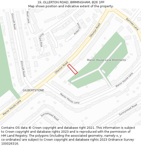 19, OLLERTON ROAD, BIRMINGHAM, B26 1PP: Location map and indicative extent of plot