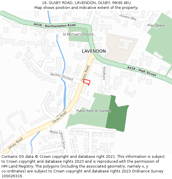 19, OLNEY ROAD, LAVENDON, OLNEY, MK46 4EU: Location map and indicative extent of plot