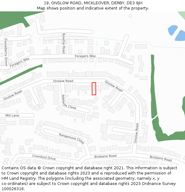 19, ONSLOW ROAD, MICKLEOVER, DERBY, DE3 9JH: Location map and indicative extent of plot