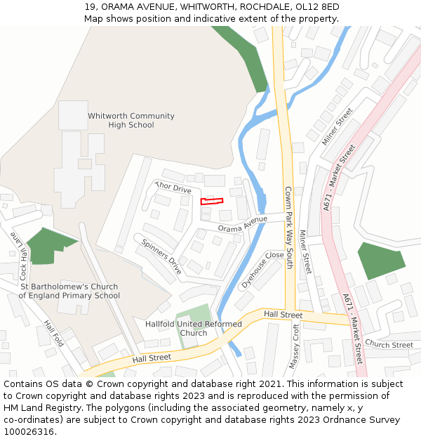 19, ORAMA AVENUE, WHITWORTH, ROCHDALE, OL12 8ED: Location map and indicative extent of plot