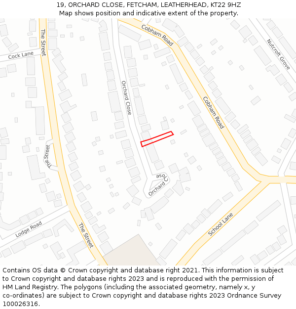 19, ORCHARD CLOSE, FETCHAM, LEATHERHEAD, KT22 9HZ: Location map and indicative extent of plot