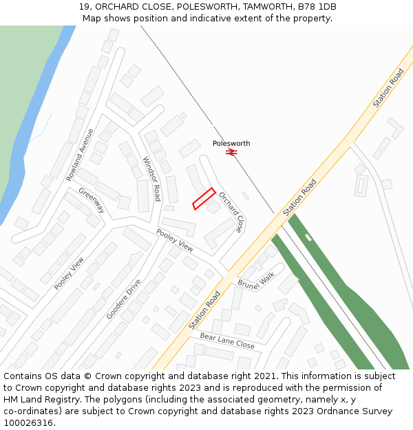 19, ORCHARD CLOSE, POLESWORTH, TAMWORTH, B78 1DB: Location map and indicative extent of plot