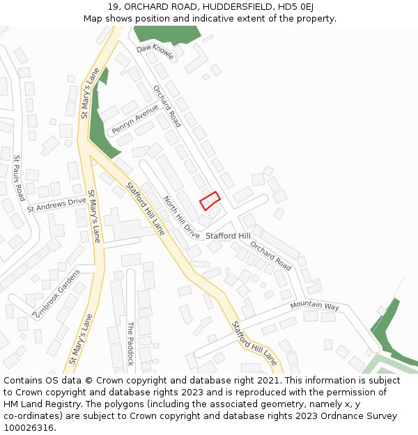 19, ORCHARD ROAD, HUDDERSFIELD, HD5 0EJ: Location map and indicative extent of plot