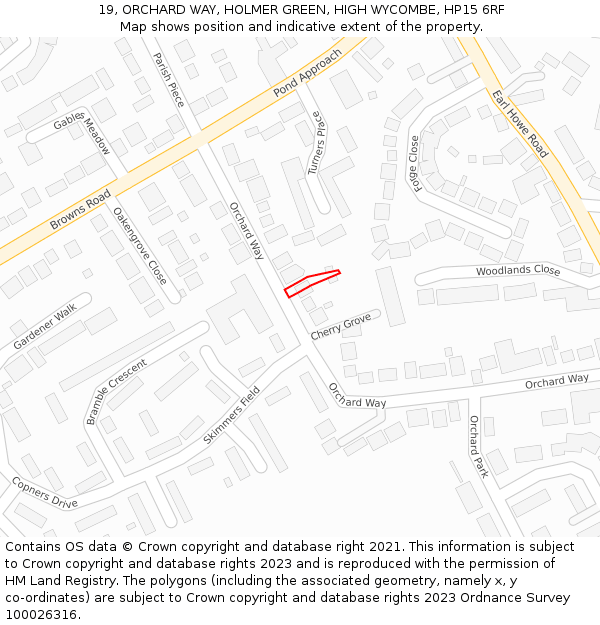 19, ORCHARD WAY, HOLMER GREEN, HIGH WYCOMBE, HP15 6RF: Location map and indicative extent of plot