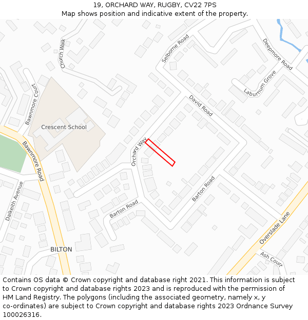 19, ORCHARD WAY, RUGBY, CV22 7PS: Location map and indicative extent of plot