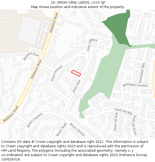 19, ORION VIEW, LEEDS, LS10 3JF: Location map and indicative extent of plot