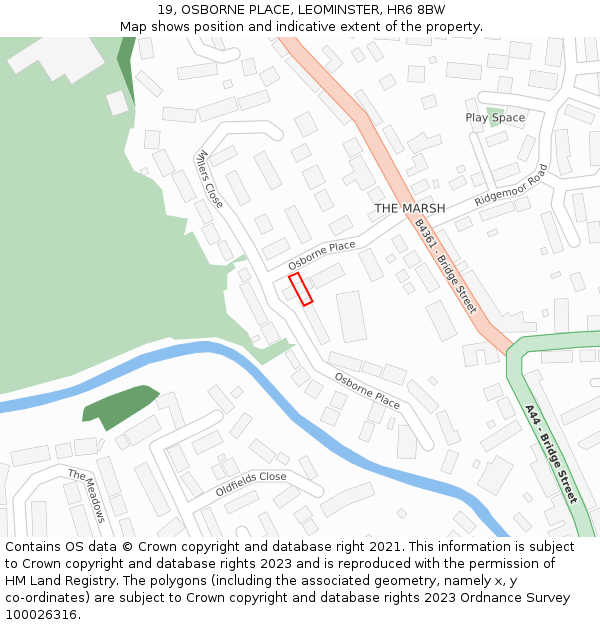 19, OSBORNE PLACE, LEOMINSTER, HR6 8BW: Location map and indicative extent of plot