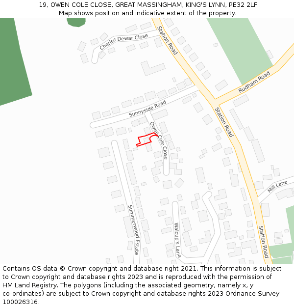 19, OWEN COLE CLOSE, GREAT MASSINGHAM, KING'S LYNN, PE32 2LF: Location map and indicative extent of plot