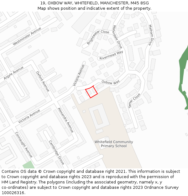 19, OXBOW WAY, WHITEFIELD, MANCHESTER, M45 8SG: Location map and indicative extent of plot