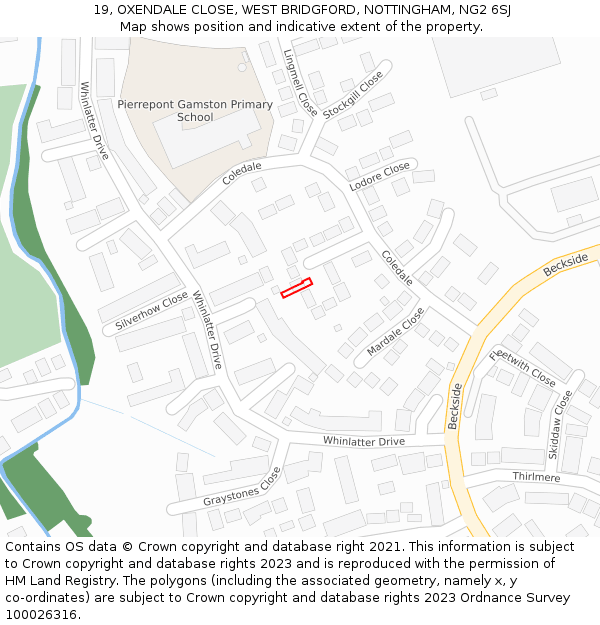 19, OXENDALE CLOSE, WEST BRIDGFORD, NOTTINGHAM, NG2 6SJ: Location map and indicative extent of plot