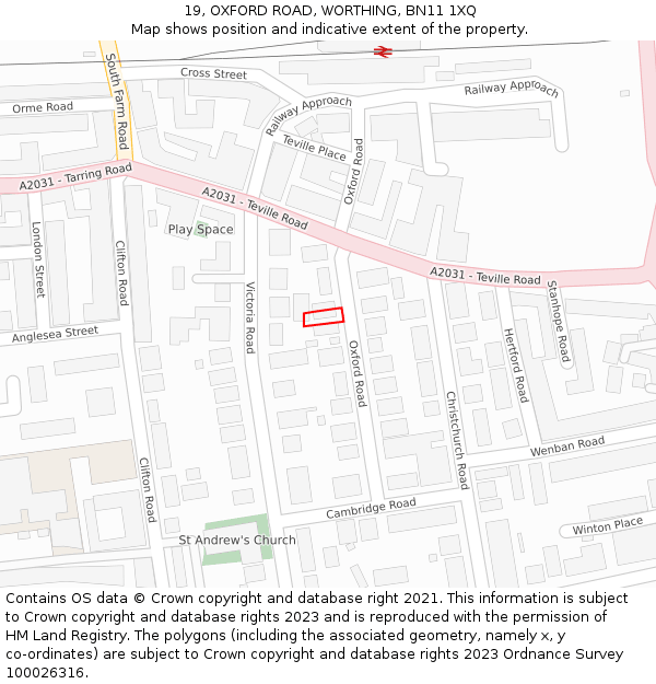 19, OXFORD ROAD, WORTHING, BN11 1XQ: Location map and indicative extent of plot