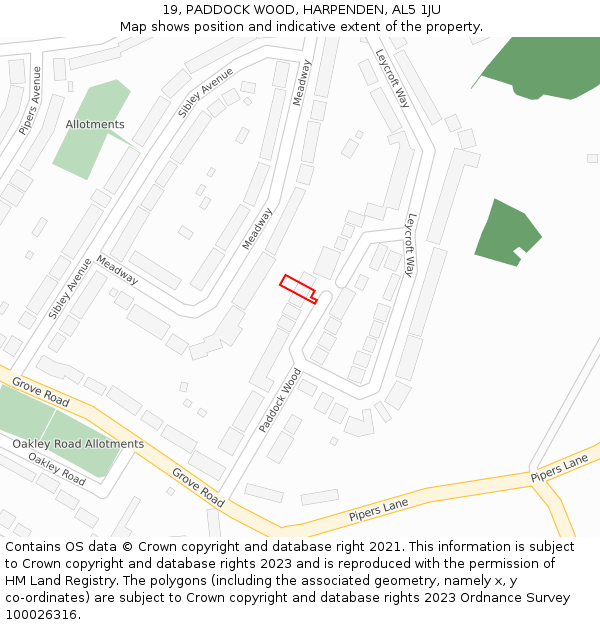 19, PADDOCK WOOD, HARPENDEN, AL5 1JU: Location map and indicative extent of plot