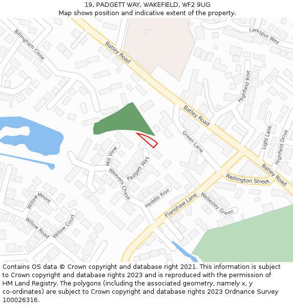 19, PADGETT WAY, WAKEFIELD, WF2 9UG: Location map and indicative extent of plot