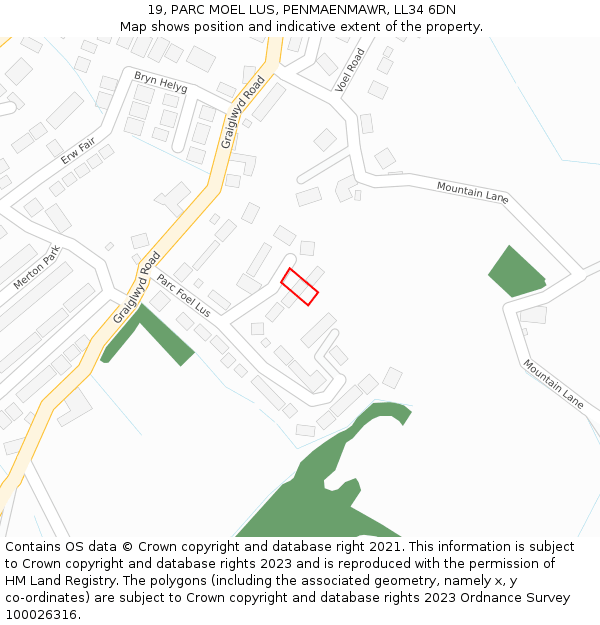 19, PARC MOEL LUS, PENMAENMAWR, LL34 6DN: Location map and indicative extent of plot