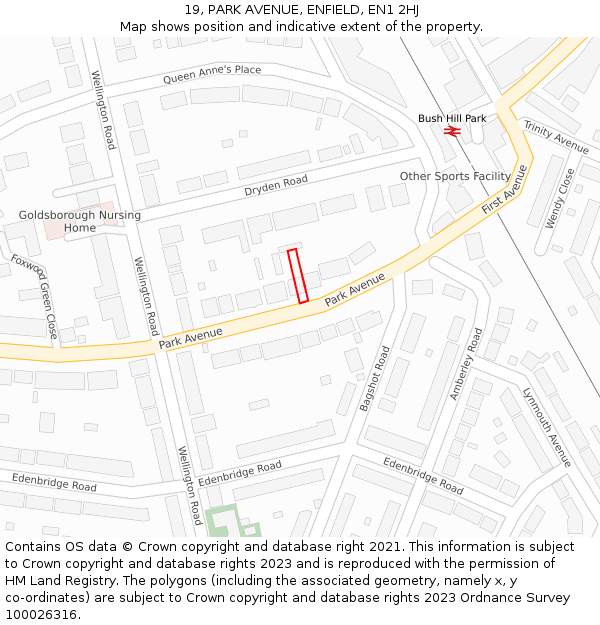 19, PARK AVENUE, ENFIELD, EN1 2HJ: Location map and indicative extent of plot