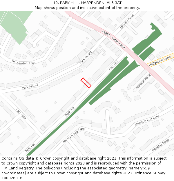 19, PARK HILL, HARPENDEN, AL5 3AT: Location map and indicative extent of plot