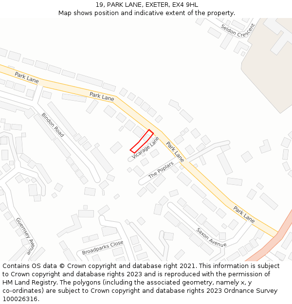 19, PARK LANE, EXETER, EX4 9HL: Location map and indicative extent of plot