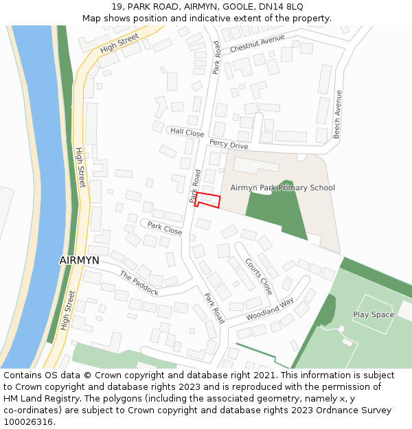 19, PARK ROAD, AIRMYN, GOOLE, DN14 8LQ: Location map and indicative extent of plot