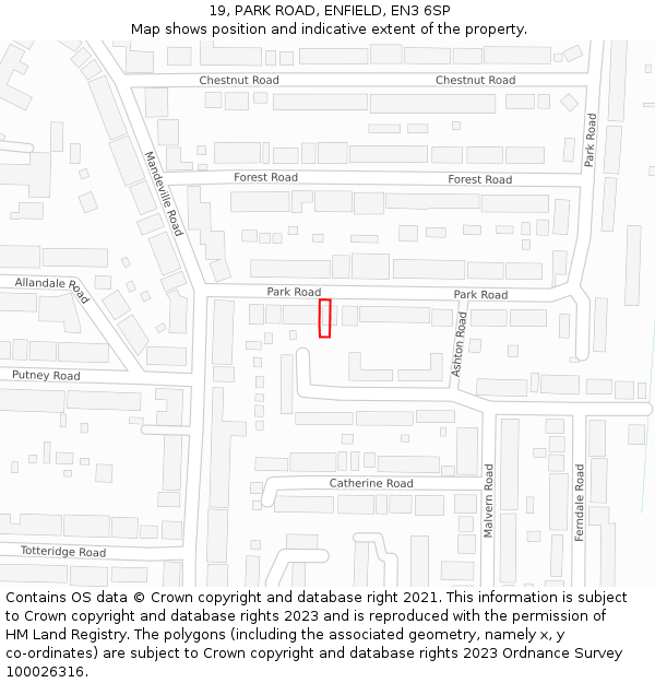 19, PARK ROAD, ENFIELD, EN3 6SP: Location map and indicative extent of plot