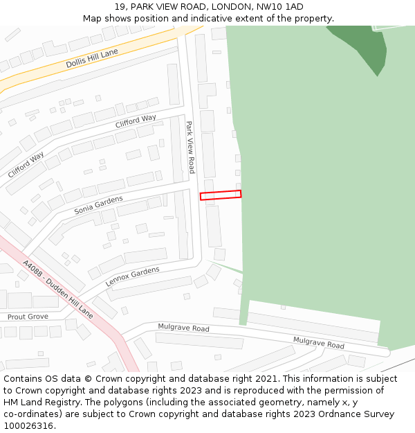 19, PARK VIEW ROAD, LONDON, NW10 1AD: Location map and indicative extent of plot