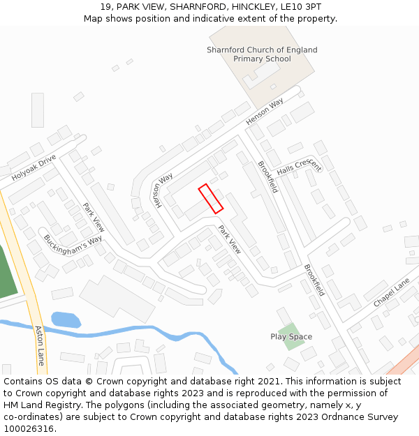 19, PARK VIEW, SHARNFORD, HINCKLEY, LE10 3PT: Location map and indicative extent of plot