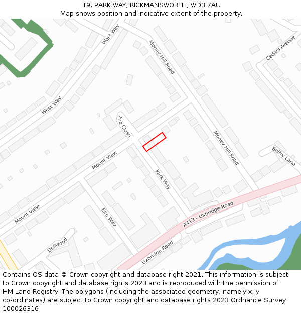 19, PARK WAY, RICKMANSWORTH, WD3 7AU: Location map and indicative extent of plot